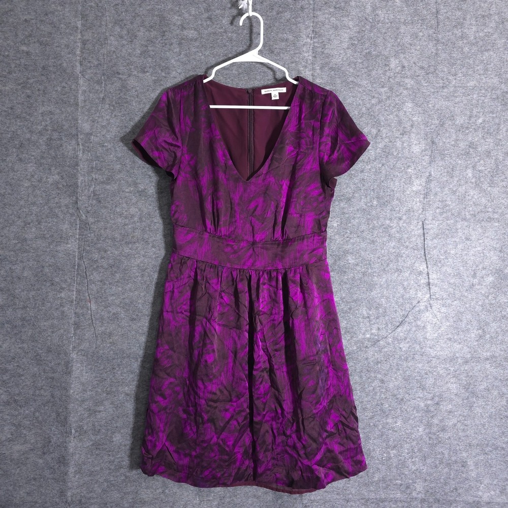Banana Republic Magenta Printed Tea Dress Size 10 Purple 100% Silk Midi Floral